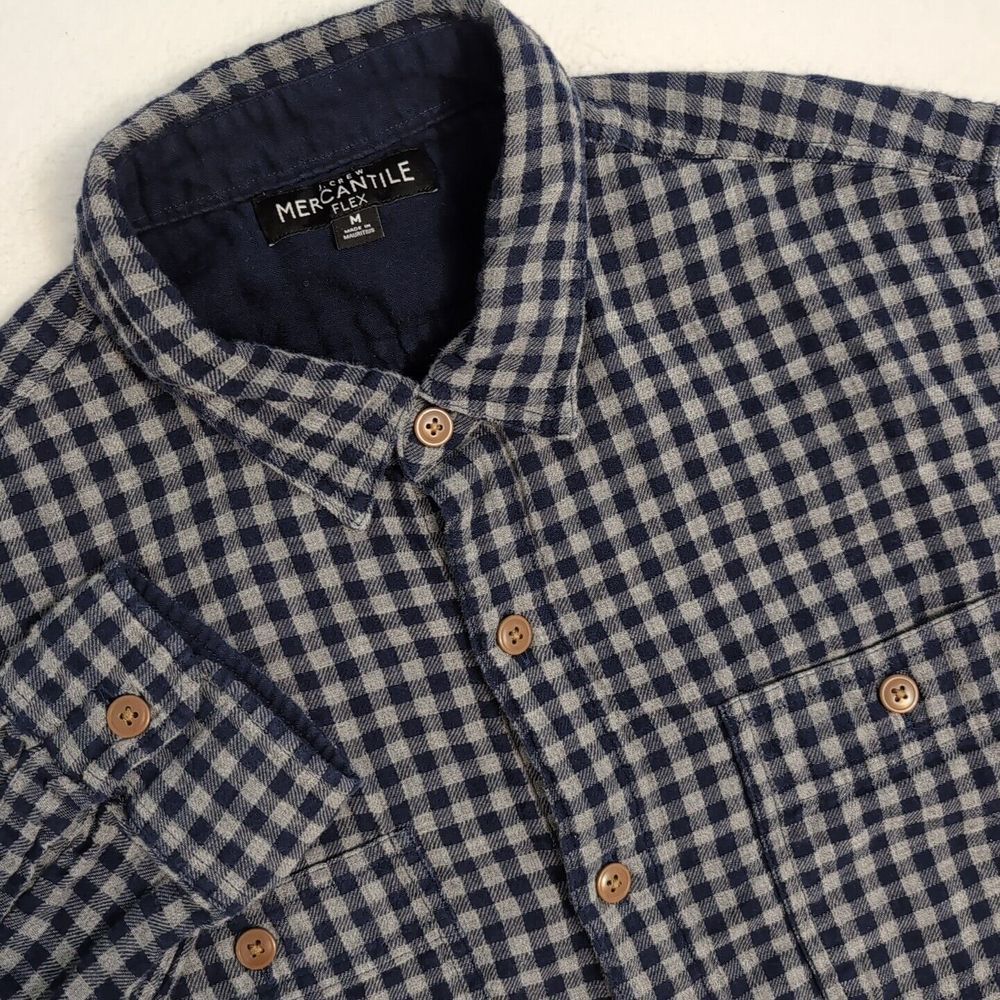 J.Crew Shirt Mens M Mercantile Flex Blue Plaid Flannel Button Down Lightweight